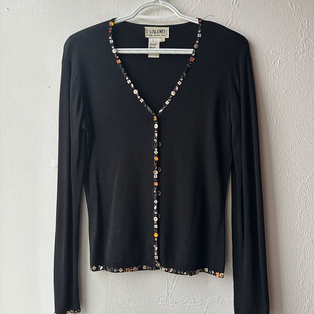 Vintage Black Beaded Women's Cardigan - 90s, embellished